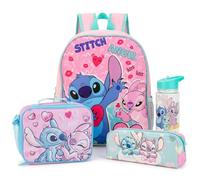 TDL Stitch and Angel Backpack, Insulated Lunch Bag, Water Bottle and Pencil Case Bundle for Kids - 4-Piece Back to School School Set Featuring Stitch and Angel, Ideal for Toddlers and Pre Schoolers