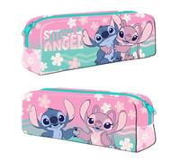 TDL Stitch & Angel Pencil Case for Girls - Cute Pink Kids School Pencil Pouch with Zipper, Durable Stationery Organizer Bag