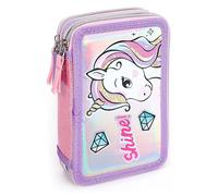 TDL Unicorn Shine Pencil Case 45 pcs Pre-Filled 3 Layers Kids Girls School Pouch with Multi Compartments