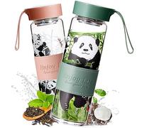 TDN Panda Glass Tea Infuser Bottle Set of 2, 21oz/620ml, Portable Travel Mug for Hot and Cold Drinks, BPA Free, Reusable, Glass, Round, 7cm W x 23cm H, 2 Count