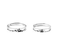 TDNEKMCA 2 Pcs Mountains Sea Couples Rings For Women Men, Adjustable Friendship Matching Promise Rings For Couples,Endless Love Finger Band Jewelry For Valentines Gifts,White,One Size