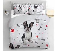 TDNEKMCA Bulldog Printed Bedding Set King 3 Pieces Bones Stars Duvet Cover Sets Microfiber Quilt Cover 230x220cm with Zipper Closure and 2 Pillowcases 50x75cm(Black White)