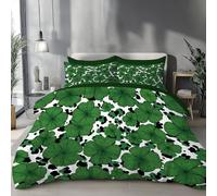 TDNEKMCA Clover Pattern Duvet Cover Set 135x200cm Soft Lightweight Microfibre 2 Piece Bedding Set with 1 Pillowcase Leopard Print Print Dark Green All Season Quilt Cover with Zipper Single