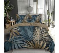 TDNEKMCA Double Size Blue Brown Palm Leaves Printed Duvet Cover Set bedding Set 3 Pcs Soft Microfiber Elegant Tropical Duvet Cover with 2 Pillowcases and Zipper Closure 200x200cm