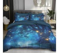 TDNEKMCA Dream Forest Duvet Cover Set 260x220cm Soft Lightweight 3Pcs Bedding Set with 2 Pillowcase Fireflies Print All Season Microfibre Polyester Quilt Cover with Zipper Closure,Royal Blue