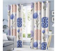 TDNEKMCA Eyelet Blackout Curtains, Thermal Floral Polka Dots Patchwork Pattern Printed Ring Top Curtains for Living Room Bedroom,66 x 54 Inch (Width x Length),Light Purple, 2 panels