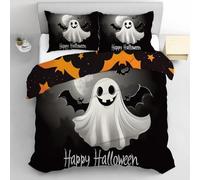 TDNEKMCA Ghost Bat Duvet Cover Set,Full Moon Bedding Sets 3 Pieces Black White Quilt Set with 2 Pillowcases for Halloween Holiday Decor Soft Microfiber Double Size 200x200cm