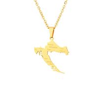 TDNEKMCA Map Of Croatia Pendant Necklace For Women Men, Country City Name Outline Boundaries Maps Charm Dangle,Hip Hop Patriotic Friendship Sweater Chain Jewelry,Yellow,50Cm