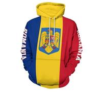 TDNEKMCA Men'S Hoodie Hooded Pullover Outdoor Sweatshirt Top, Romania Flag Retro Fashion Print Hoody For Autumn Winter Womens, Romania Flag Print Long Sleeve Hoodies 1 6Xl
