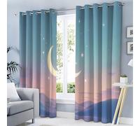 TDNEKMCA Moon Stars Curtains Eyelet Soft Thermal Insulated Blackout Curtains Gradient Sky Print Pattern Ring Top Window Drapes for Bedroom Living Room 52 x 84 Inch Drop 2 Panels