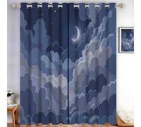 TDNEKMCA Night Sky Moon Curtains Eyelet Soft Thermal Insulated Blackout Curtains Watercolor Illustration Print Pattern Ring Top Window Drapes for Bedroom Living Room 52 x 84 Inch Drop 2 Panels