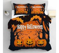 TDNEKMCA Pumpkin Bat Duvet Cover Set,Dead Tree Bedding Sets 3 Pieces Orange Black Quilt Set with 2 Pillowcases for Halloween Holiday Decor Soft Microfiber King Size 230x220cm