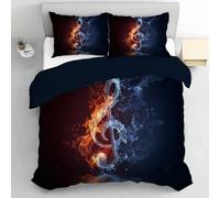 TDNEKMCA Single Duvet Set - Musical Notes Surrealism Printed Duvet Cover Sets - Single Size Bedding Sets with 1 Pillowcase Zipper Closure - Ultra Soft Brushed Microfiber (135x200cm,Orange Blue)