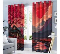 TDNEKMCA Sunset Landscape Curtains Eyelet Soft Thermal Insulated Blackout Curtains Japanese Style Print Pattern Ring Top Window Drapes for Bedroom Living Room 46 x 72 Inch Drop 2 Panels