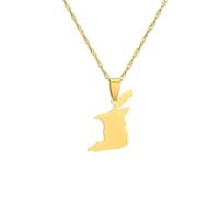 TDNEKMCA Trinidad Map Pendant Necklace,Women Men Jewelry Continent Charm Dangle Pendant Necklace Birthday Gift,Trendy Boundaries Contour Sweater Chain Necklaces,Yellow,50Cm