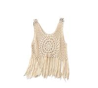 TDNEKMCA Women Hollow Out Crochet Tank Top - Bohemian Cutout Sleeveless Retro Blouse With Fringed Suspenders,Crew Neck Tank Top For Holiday Beach Parties Apricot Top,Apricot,One Size