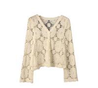 TDNEKMCA Women Hollow Out Crochet Top - Apricot Bohemian Cutout V-Neck With Knitted Embroidery Pattern Drawstring Tank Top For Holiday Beach Parties,Apricot,One Size