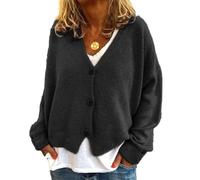 TDNEKMCA Womens Lightweight Knitted Cardigans,Open Front V-Neck Long Sleeve Winter Casual Knit Thickness Jumpers, Solid Casual Loose Fit Baggy Warm Sweater Jacket,Black,M