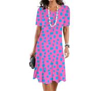 TDNEKMCA Women's Summer Short Sleeve Dress - Knee Length with Bohemian Casual Polka Dot O Neck Purple Dress,Beach Party Dresses for Women,Purple,M