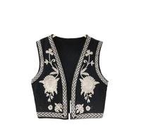 TDNEKMCA Women'S Vintage Crochet Cardigan - Autumn Black Sleeveless Vintage Embroidered Vest,Knitted Floral Literary Versatile Jacket Top,Black,One Size