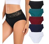TDONE Seamless Knickers for Women, Soft Breathable High Waisted Lace Underwear Invisible No Vpl Lace Waistband Knickers Comfortable Full Coverage Briefs Ladies Underwear Multipack(5 Pack)