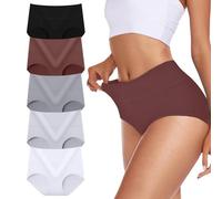 TDONE Underwear Women, High Waisted Tummy Control Cotton Knickers Comfortable Full Coverage Briefs Multipack Ladies Breathable Cotton Underwear Soft Panties(5 Pack)