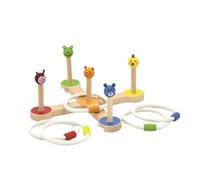 Tdoutop Children Toss Game Wooden Peg Target Set With Five Color Bases Rope s With Grip Sections Cheerful Animal Peg Tops Promotes Coordination Suitable for