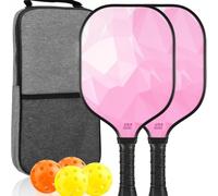 Tdoutop Outdoor Sports Racket Set Racket Paddle With Fiberglass Layer And Honeycomb Wrapped Handle And Edge Protector With Portable Case suitable for indoor courts training, Pink Set