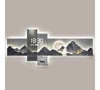 Tdsmyxgs 3D Silent Wall Art Clock With LED Lighting,Modern Landscape Wall Sculpture;Crafted From Acrylic,Crystal,And Porcelain;Suitable For Living Rooms,Entryways,And Offices(BlueB,100 * 45cm)