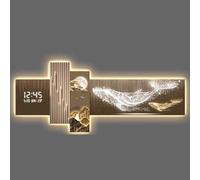 Tdsmyxgs 3D Silent Wall Art Clock With LED Lighting,Modern Landscape Wall Sculpture;Crafted From Acrylic,Crystal,And Porcelain;Suitable For Living Rooms,Entryways,And Offices(YellowD,100 * 45cm)