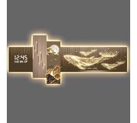Tdsmyxgs 3D Silent Wall Art Clock With LED Lighting,Modern Landscape Wall Sculpture;Crafted From Acrylic,Crystal,And Porcelain;Suitable For Living Rooms,Entryways,And Offices(YellowC,100 * 45cm)