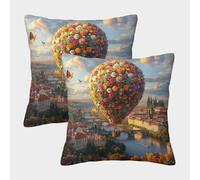 TDSNKAVHB Hot Air Balloon 3D Printed Pillow Cover Decorative Square Cushion Romantic Festival Decor Gift Set of 2 Case Set for Couch Sofa Bedroom Living Room 40x40cm