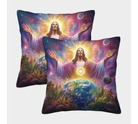 TDSNKAVHB Jesus 3D Printed Pillowcase Decorative Square Cushion Cushion Cover Set of 2 Case Set for Couch Sofa Bedroom Living Room 50x50cm