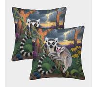TDSNKAVHB Lemur 3D Printed Pillow Case Decorative Square Cushion Cute Animals Festival Decor Gift Set of 2 for Home Bed Living Room Sofa 40x40cm