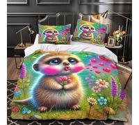 TDSNKAVHB Meerkat3D Printing Duvet Cover Bedding Set Microfiber Soft FunnyHidden Zipper And Pillow Case for Kids AdultKing(220x240cm)
