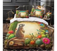 TDSNKAVHB Meerkat3D Printing Duvet Cover Bedding Set Microfiber with CactusHidden Zipper And Pillow Shams for Teen KidsKing(220x240cm)