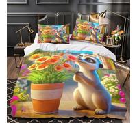 TDSNKAVHB Meerkat3D Printing Duvet Cover Bedding Set Microfiber with FlowerHidden Zipper And Pillow Case for Teen KidsKing(220x240cm)