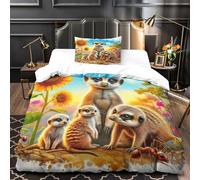 TDSNKAVHB Meerkat3D Printing Duvet Cover Bedding Set Microfiber with SunflowerHidden Zipper And Pillow Shams for Boys And GirlsSingle(135x200cm)