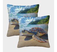 TDSNKAVHB Sea Turtle 3D Printed Pillow Case Decorative Square Cushion Beach Festival Decor Gift Set of 2 Case Set for Couch Sofa Bedroom Living Room 50x50cm