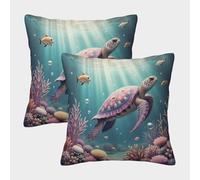 TDSNKAVHB Sea Turtle 3D Printed Pillowcase Decorative Square Cushion The Underwater World Standard Pillowcase Set of 2 Case Set for Couch Sofa Bedroom Living Room 50x50cm