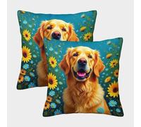 TDSNKAVHB Sunflower 3D Printed Throw Pillow Home Decorative Square Cushion Labrador Retriever Cushion Cover Set of 2 for Home Bed Living Room Sofa 45x45cm