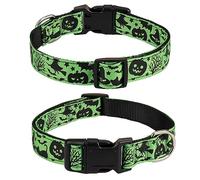 TDTOK Halloween Dog Collar, Soft Comfy Halloween Themed Dog Collar with Spooky Ghost Skull Bat Cat Witch Tree Hat Pumpkin Pattern Halloween Dog Collar for Small Medium Large Dogs (1 PCS)