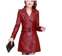 Tdvcpmkk Fall Tops Leather Jackets Women's Trench Coats Long Faux Fur Jackets, Red, M