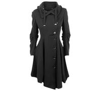 Tdvcpmkk Women's Coat And Trench Coat Long Slim Fit, Asymmetrical Lapel Buttoned Elegant Coat, Black, M