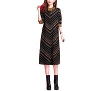 Tdvcpmkk Women's Knitted Dress Long Sweater Autumn Retro Wave Pattern Half Turtleneck Pullover