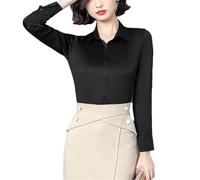 Tdvcpmkk Women's Silk Shirt Slim Fit Formal Long Sleeve Button-Up Wrinkle-Free Casual Work Office Shirt Tops Black