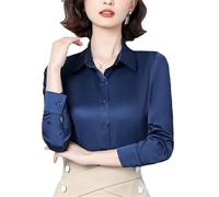 Tdvcpmkk Women's Silk Shirt Slim Fit Formal Long Sleeve Button-Up Wrinkle-Free Casual Work Office Shirt Tops Navy
