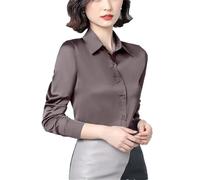 Tdvcpmkk Women's Silk Shirt Slim Fit Formal Long Sleeve Button-Up Wrinkle-Free Casual Work Office Shirt Tops Coffee