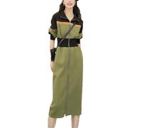 Tdvcpmkk Women's Spring and Autumn Dresses Loose Robe Half Open Collar Long Skirt Street Retro Dress