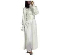 TdvcpmkkEid Muslim Dress Women's Robe Slim Fit Petal Sleeve Satin Party Dress Ramadan Islamic Dubai Arabic Maxi Dress White